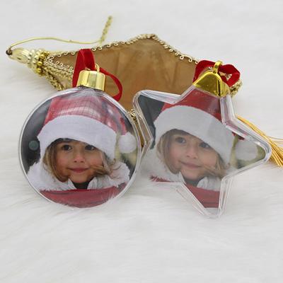 Transparent Plastic Christmas Ball Photo Frame Pendant Hanging Picture Holder Round Five-star