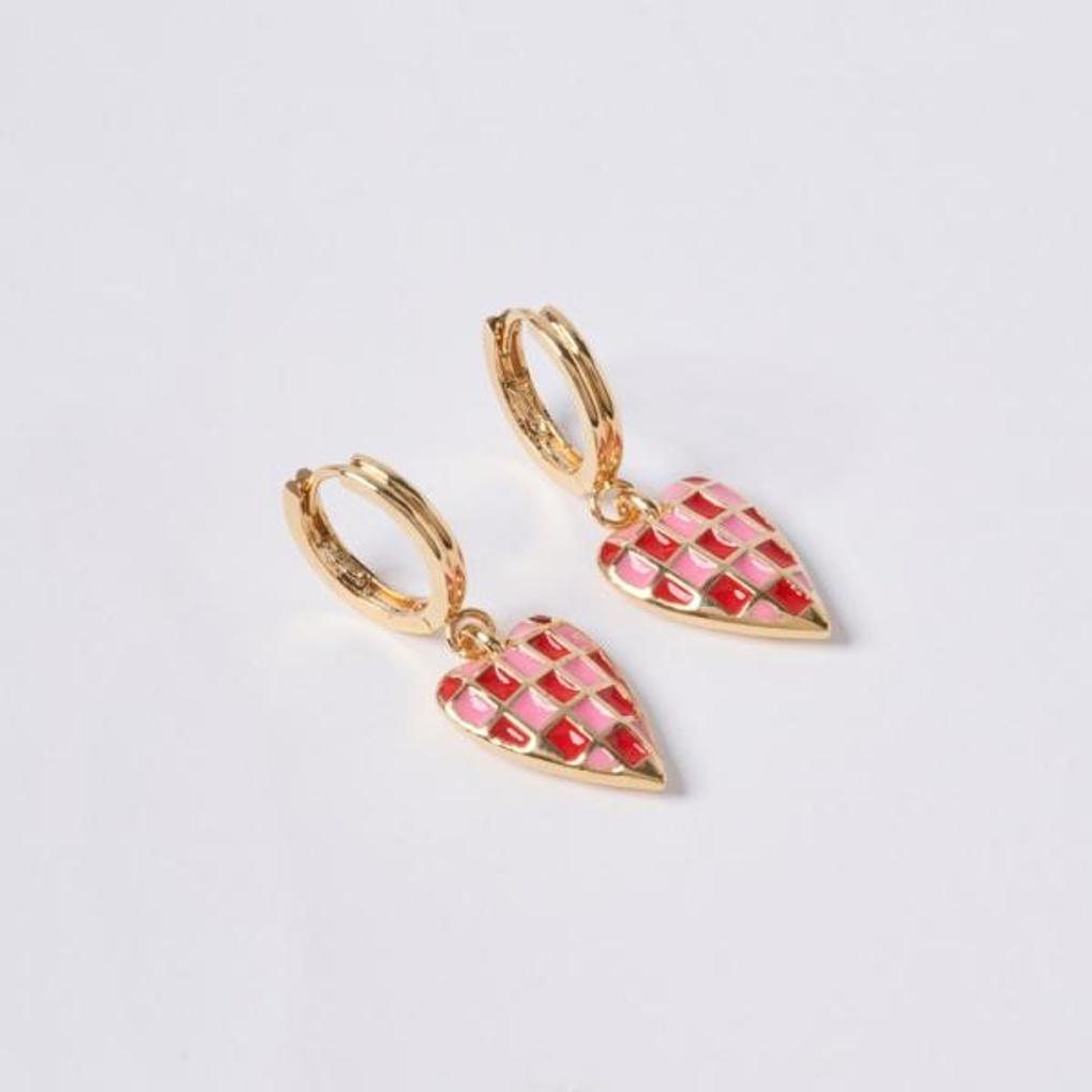 [POPTS] Pink Checkerboard Heart One-Touch Earrings OTE122519EYP