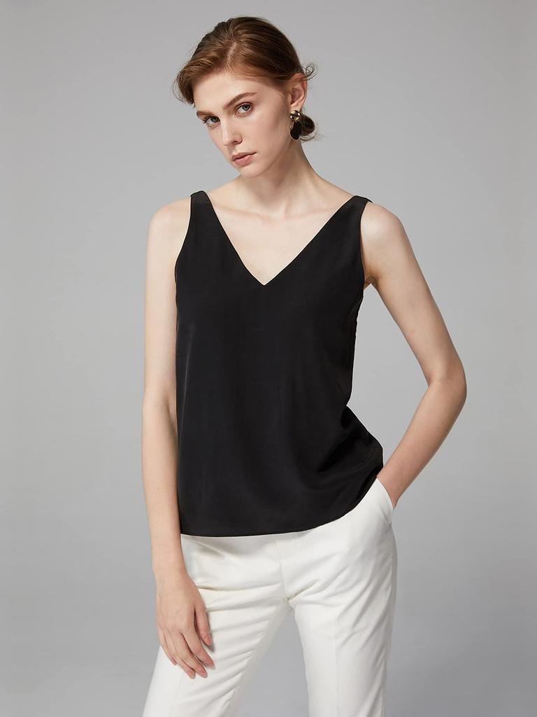 Janeouli Tank Black Women's Top, Camisole, Underwear, V-Neck, Comfortable, Breathable, Stretchy, Basic, Polyester,