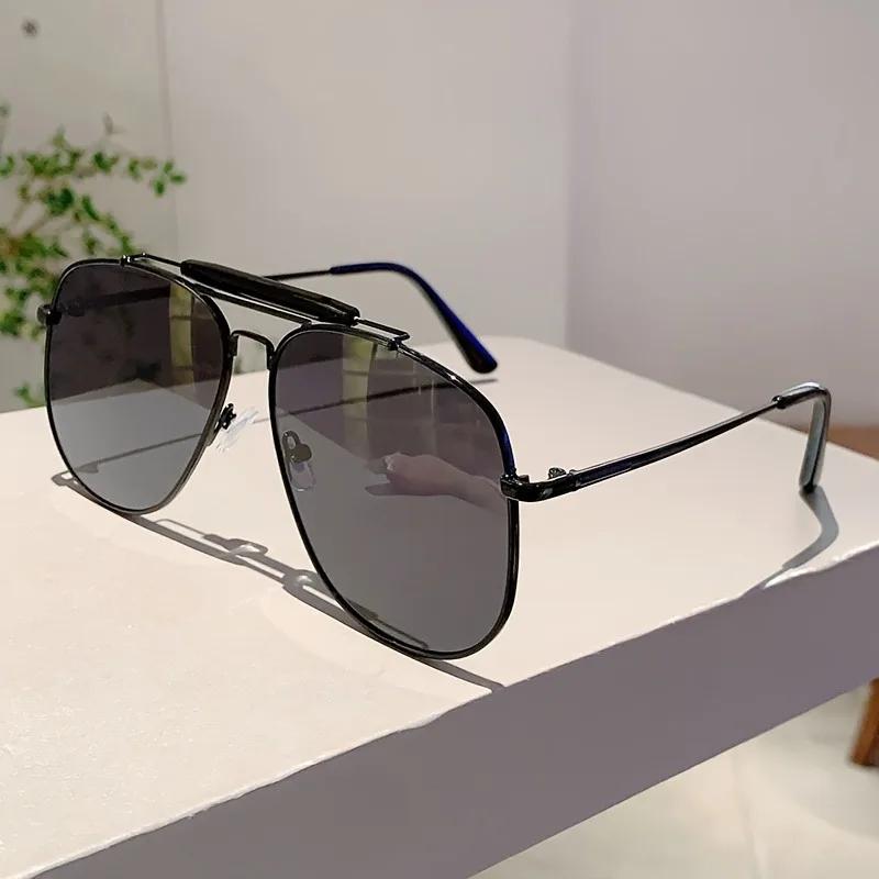 Metal Square Sunglasses Women's Fashion Retro Double Beam Pilot Glasses Men's Large Frame Summer Shades Eyewear Black Brown
