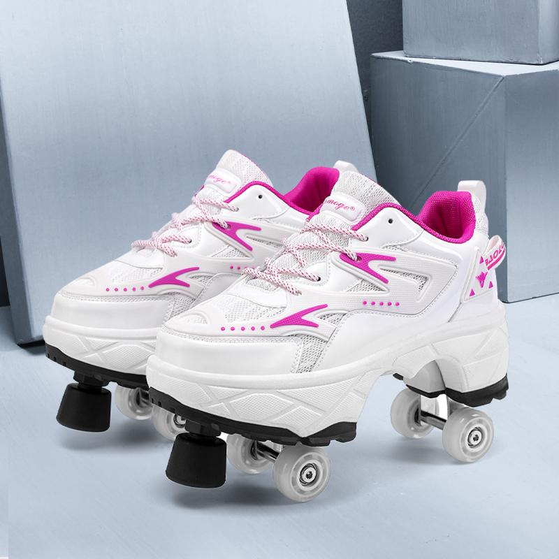Scarpe Deformabili da Camminata a Quattro Ruote per Adulti Pattini a Rotelle da Uomo e Donna Pattini per Bambini Scarpe Sportive a Due Ruote per Bambini e Bambine