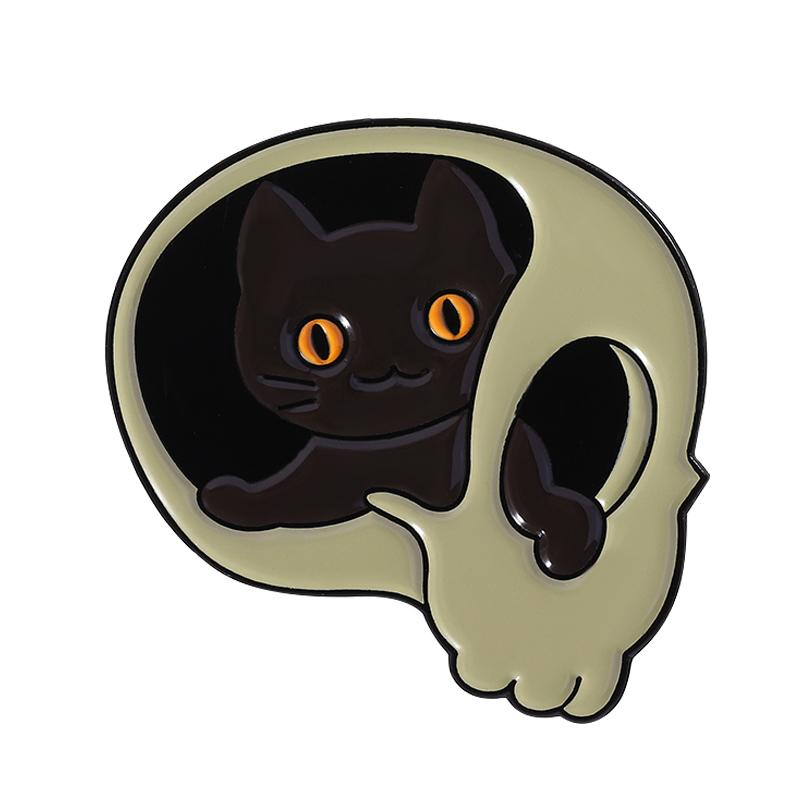 White Ghost With Cat Enamel Pins Spooky Pumpkin Skull Boo Kitten Halloween Brooches Lapel Badge Jewelry Gifts for Friends