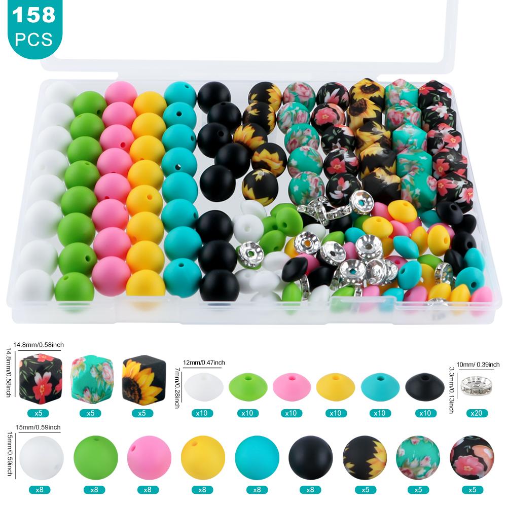 

Kovict 158Pcs/Box Silicone Beads Mixed Bracelet Making DIY KeyChain Necklace Handmade Accessories