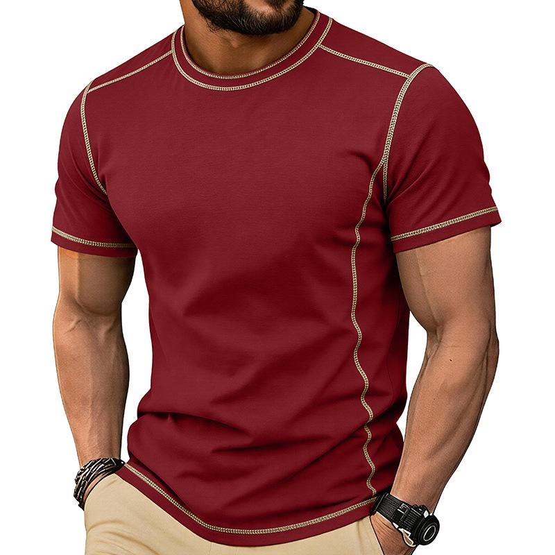 Men’s Short Sleeve Crew Neck T Shirt with Stitching Casual Lightweight Summer Top for Everyday Wear