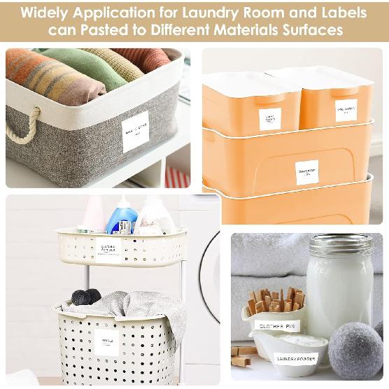 Cludoo 372 PCS Preprinted Minimalist Home Laundry Bathroom Labels for Organizing with DIY Blank Labels, Waterproof Oil Resistant Stickers for
