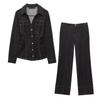 2025 Spring Women's Retro Minimalist Denim Lapel Shirt & Slim Fit Long Pants Set