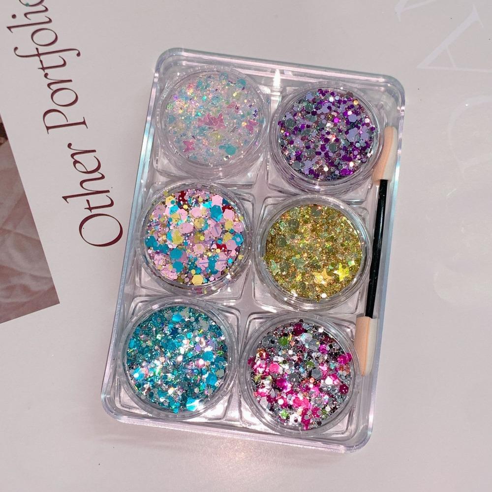 6Pcs/Set Sparkly Colorful Body Nail Glitter Gel Eyeshadow Sequin  Face Body Decorations