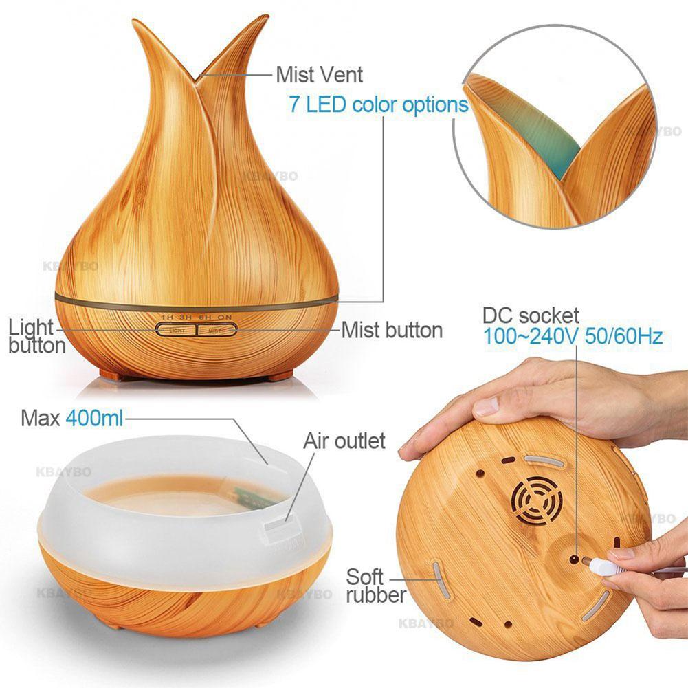 400ML Wooden Grain Aroma Essential Oil Diffuser Mist Humidifier Aromatherapy Diffuser with Remote Control for Home Mist Maker