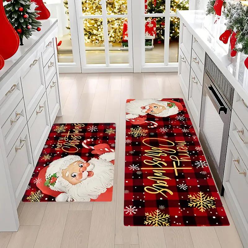 Christmas Cookies Tree Red Color Floor Mat Home Kitchen Non-slip Mat Merry Christmas Decoration for Home Happy New Year
