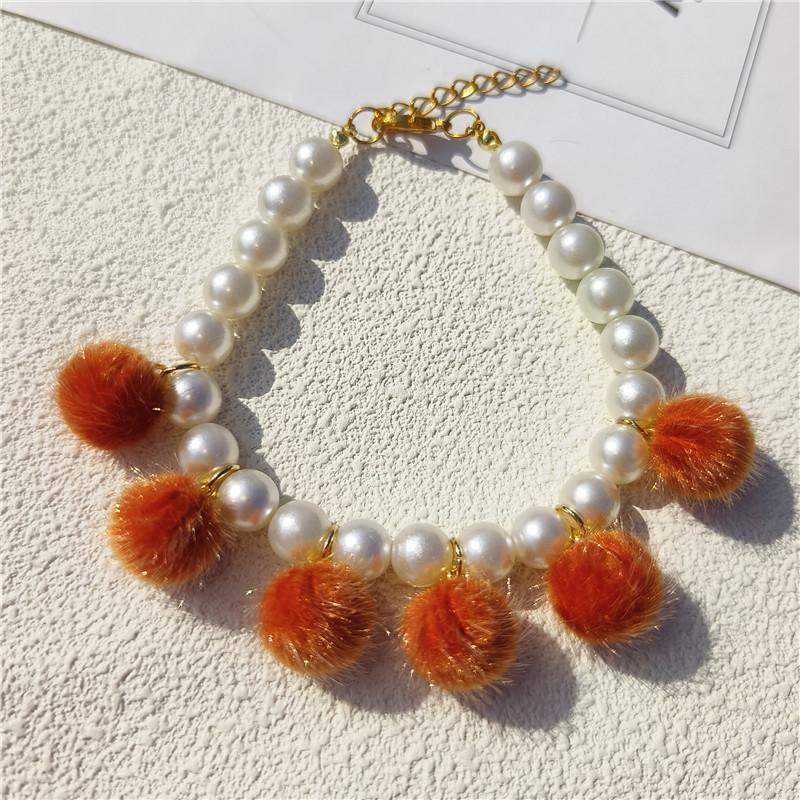 

Colorful Handmade Pearl Necklace Decorative Beaded Jewelry Cat and Dog Collar Adjustable Neck Fashion Pet Supplies XS 15-20cm оранжевый