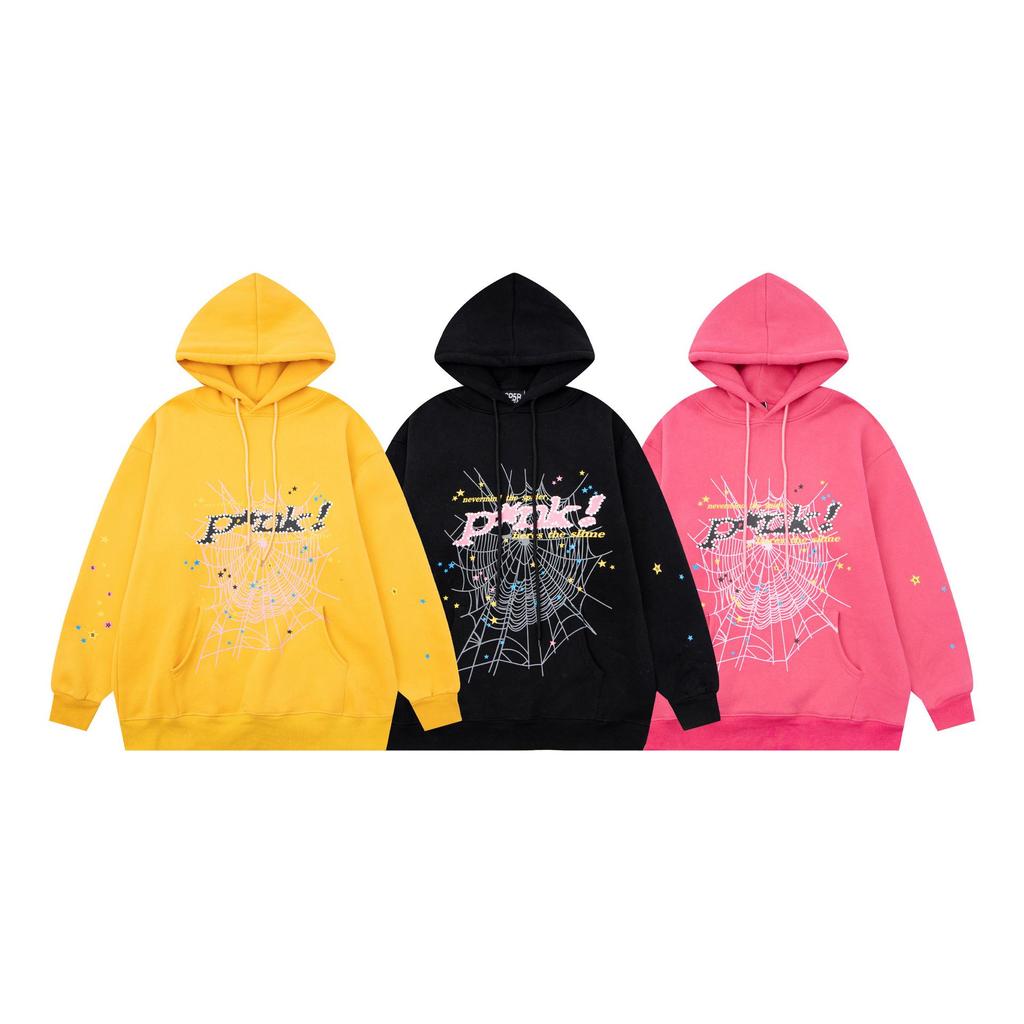 Trendy Sp5der 555 Men's Velvet Hoodie - European/American Style & Foam Print for Autumn/Winter