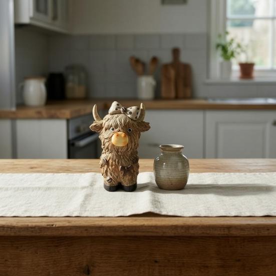 Hochlandrinder-Ornamente Figur, Kaffeestatue aus Harz für Bauernhaus-Heimdekoration, Künstlerische Einweihungsgeschenke Tischdekoration im Landhausstil