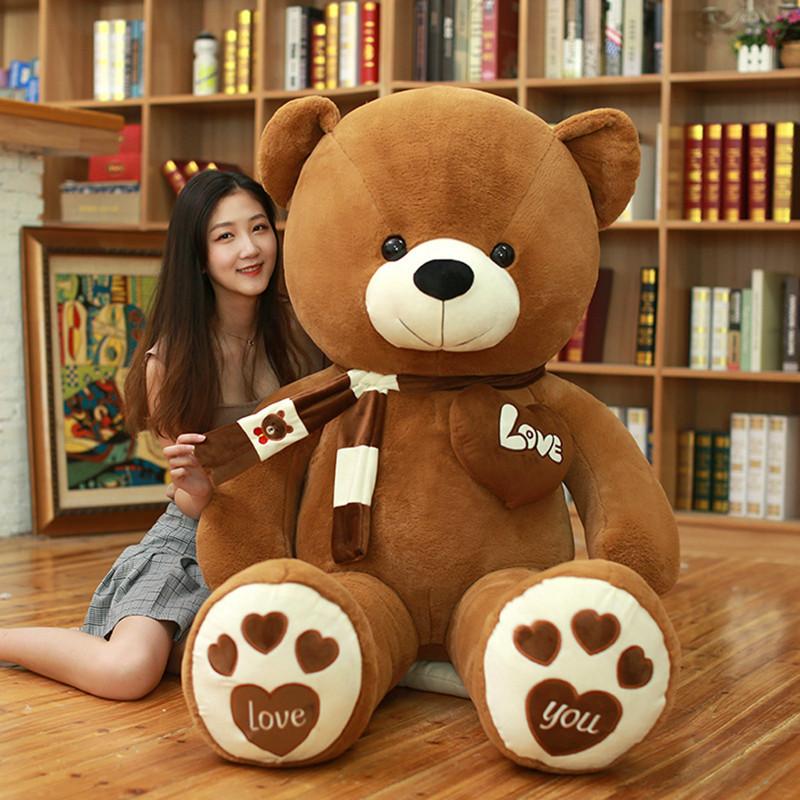 4Colors High Quality 80/100CM Teddy Bear With Scarf Stuffed Animals Bear Plush Toys Teddy Bear Doll Lovers Birthday Baby Gift