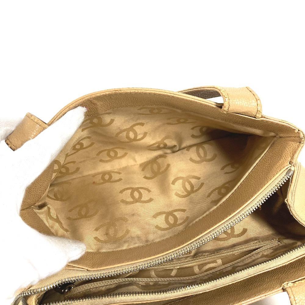 Chanel Vintage CC CC Mark Logo Tote Bag Shoulder Bag Caviar Leather Beige