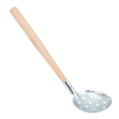 Serrated Wooden Handle Ice Fishing Spoon Galvanized Steel Ice Fishing Skimmer Colander 34cm13.4in