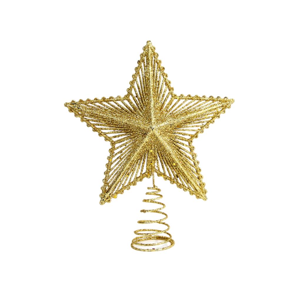 Unlit Gold Glittered 6-Point Star Treetop Christmas Tree Top Star Sprinkled With Gold Powder Three-dimensional Star Spring Ornaments Christmas Party