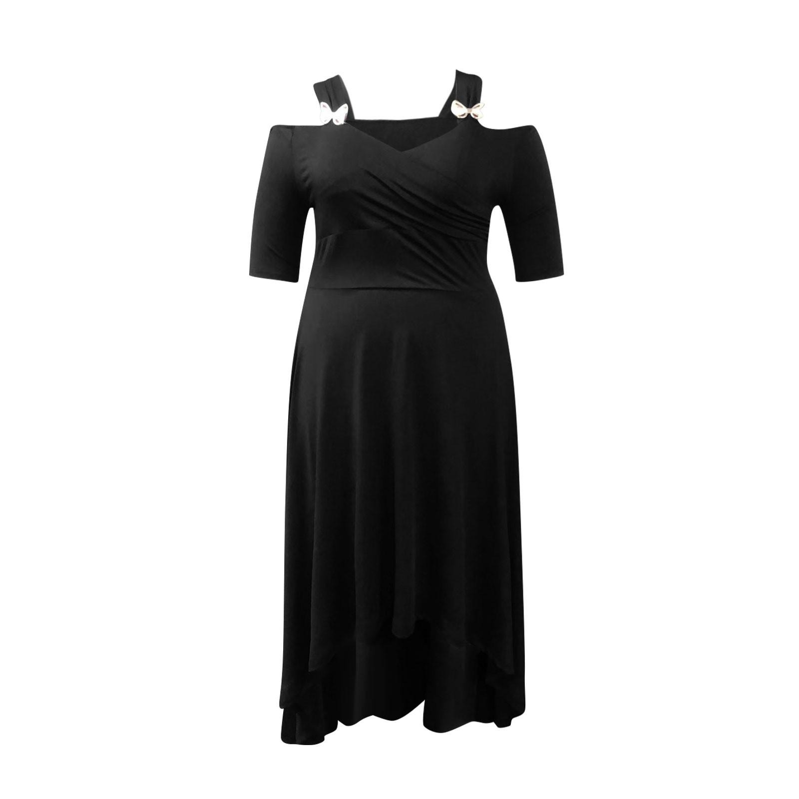 Женское свободное повседневное сексуальное однотонное платье с открытыми плечами — фото 3