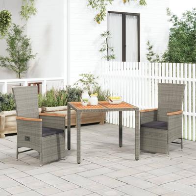 Vidaxl 3-Cz. Garden Furniture Set With Cushions, Grey Rattan Pe