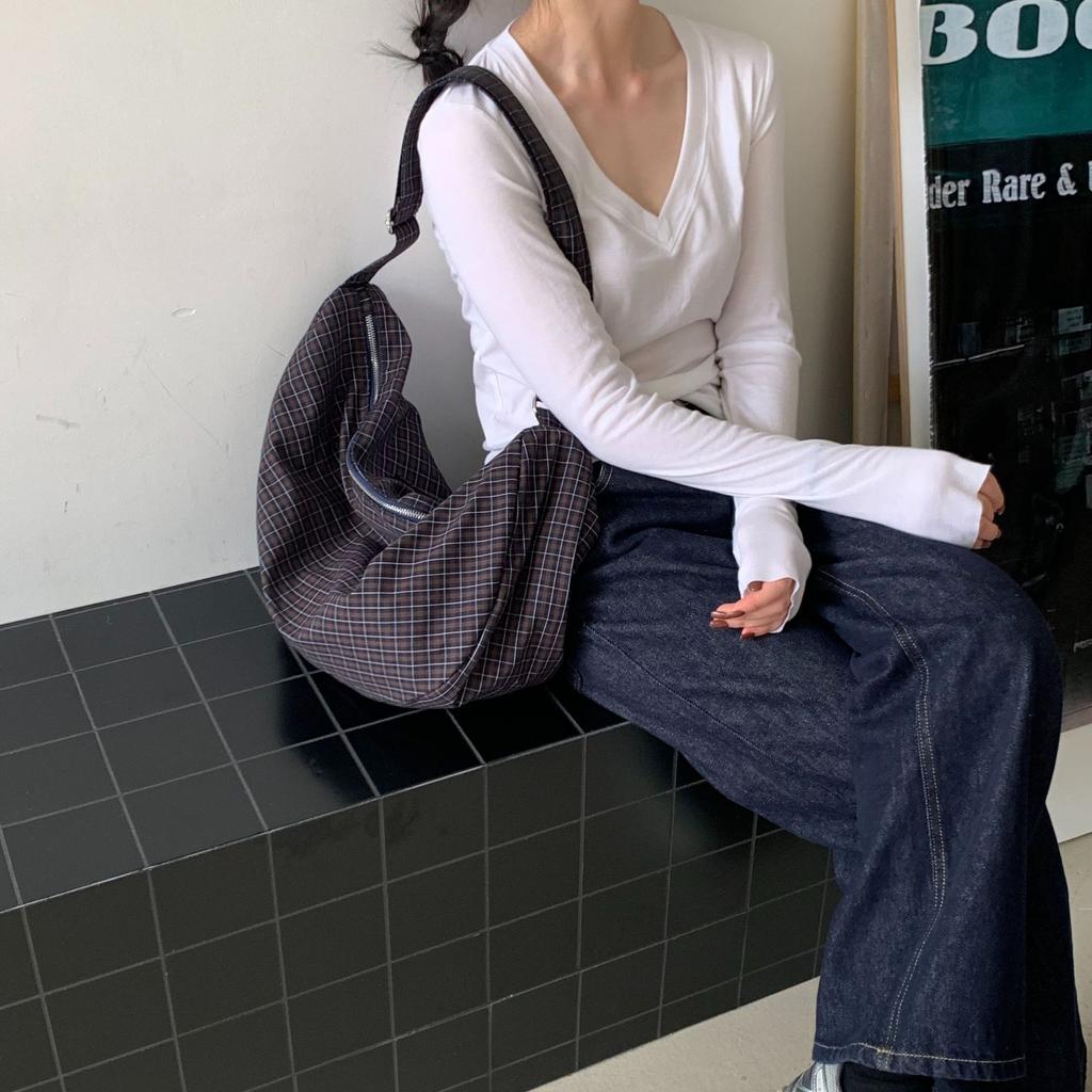 Vintage kostkované nylónové hobo tašky přes rameno pro ženy Lehká velkokapacitní crossbody taška Kostkovaná neformální tote cestovní tašky