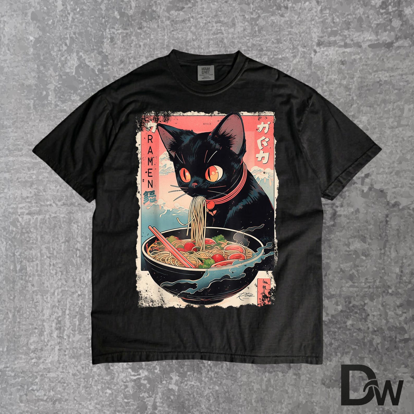 Ramen Noodles Cat Japan Y2K Kawaii, Retro Anime Cat T Shirt, Cute Manga Cat Tee, Japanese Aesthetic Cat Shirt, Funny Cat Graphic Tee M
