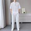 Men's Summer 2026 Ice Silk V-neck Polo Shirt & Long Pants Matching Set
