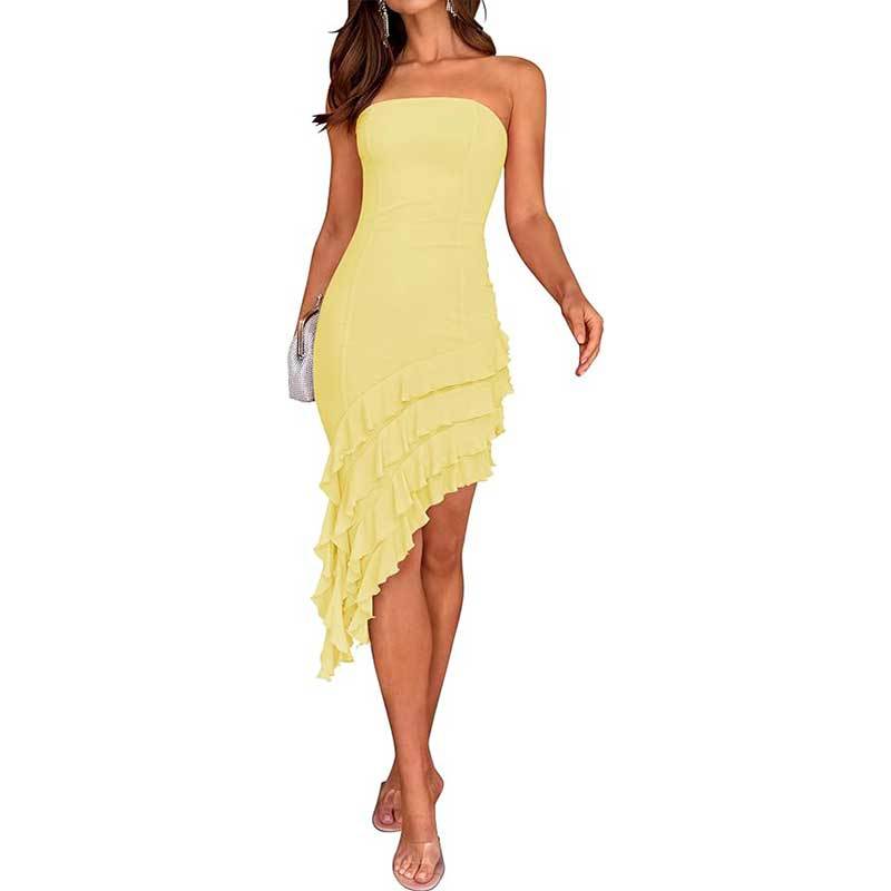 Cross-border Ins Popular European and American Women's Clothing Tube Top Tight Waist Irregular One-word Shoulder Jellyfish Hem Dress