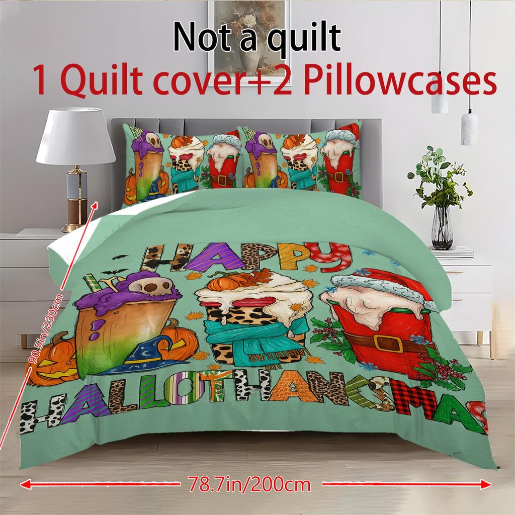 Duvet Cover Printed With Christmas Decoration Super Soft Brushed Microfiber Double Bed Comfortable Set With Zipper Closure And 2 Pillowcases