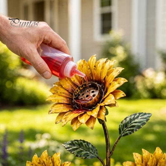 Hummingbird Feeder for Outdoors Vintage Sunflower Feeder, Metal Garden Stake Water Station, Decorative Pastoral Style Art Floral Bird Feeding Ornament