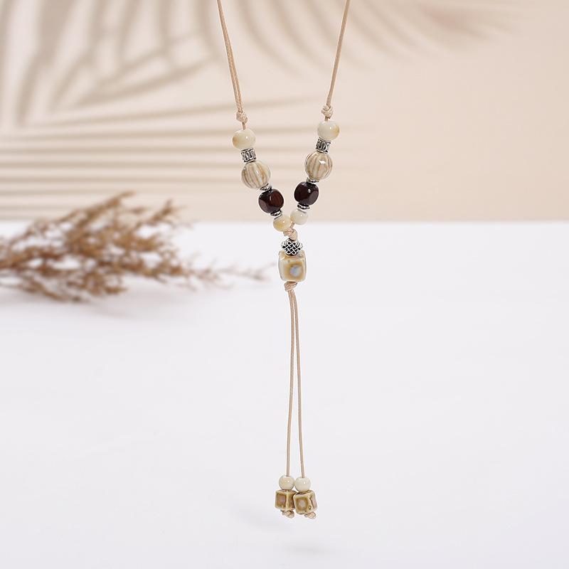 Concubine Butterfly Ethnic Style Ceramic Long Sweater Chain Female Antique Pendant Retro Chinese Style Butterfly Necklace
