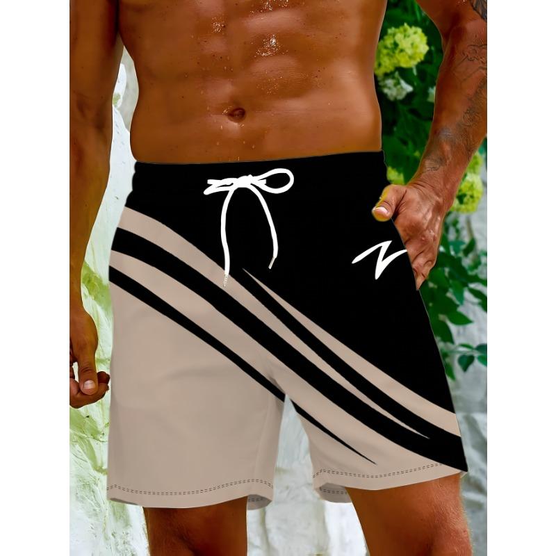 Men's Outdoor Beach Shorts, Hawaiian Style Trendy Contrasting Stripes