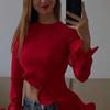 Street Irregular Ruffled Flare Sleeve Casual T-shirt for Women Fashion Elegant O Neck Slim Fit T-Shirt Women Solid Simple Y2K Female Tee Tops 26190