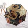 Golden Dragon with Flowers Circular Wall ArtDecorUmbrella, Portable 3-Fold Compact Umbrella for Men & Women Gift