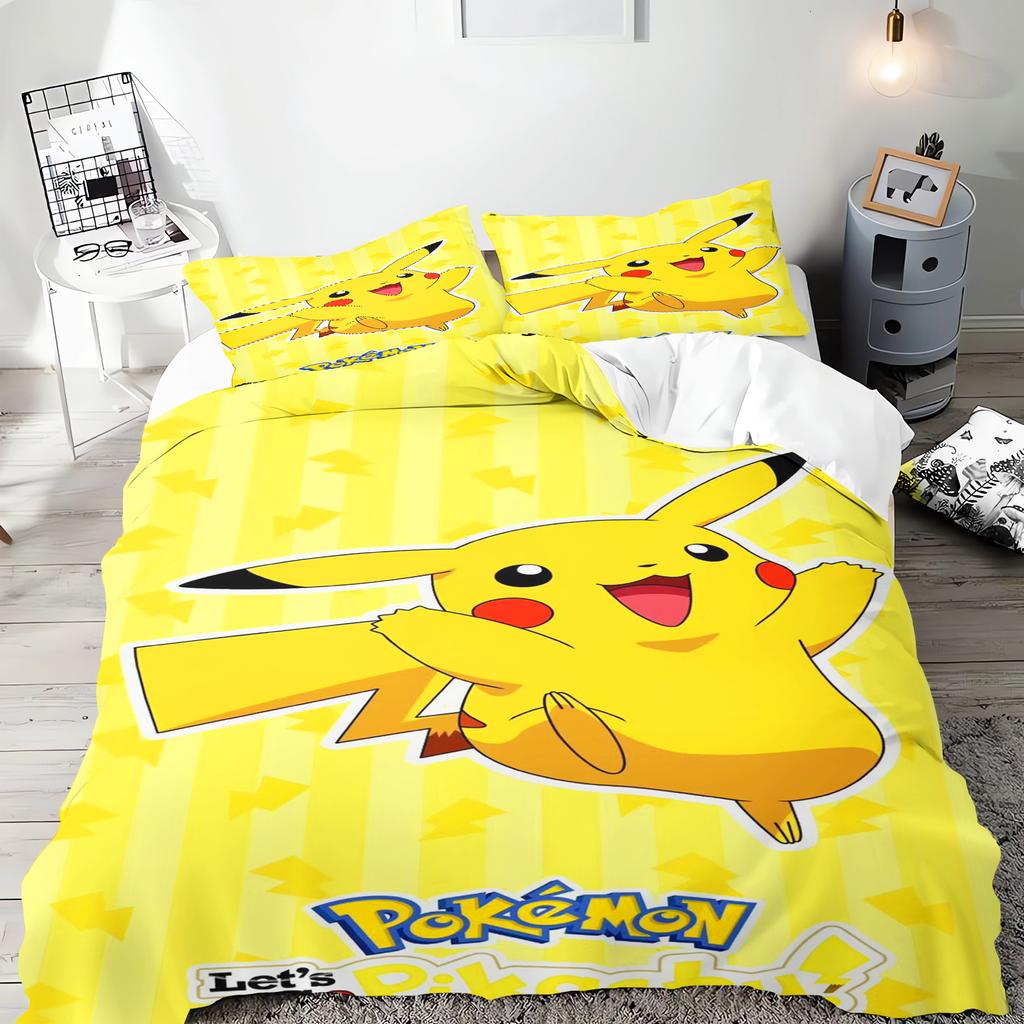 Pokémon Anime Bettwäsche-Set Comforte Bedruckt Cartoon Einzelbett Größe Bettwäsche-Sets Weihnachtsgeschenke 3-teilig