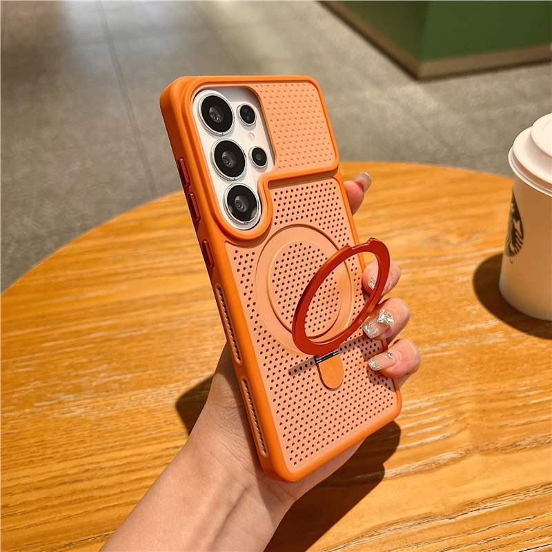 Applicable to Samsung S26Ultra heat dissipation magnetic suction bracket mobile phone case contrasting color and skin feeling S25ultra protective case