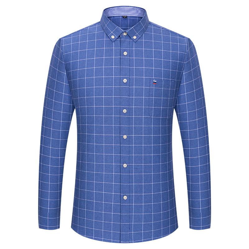 Men's Plus Size Plaid Oxford Cotton Long-Sleeve Shirt