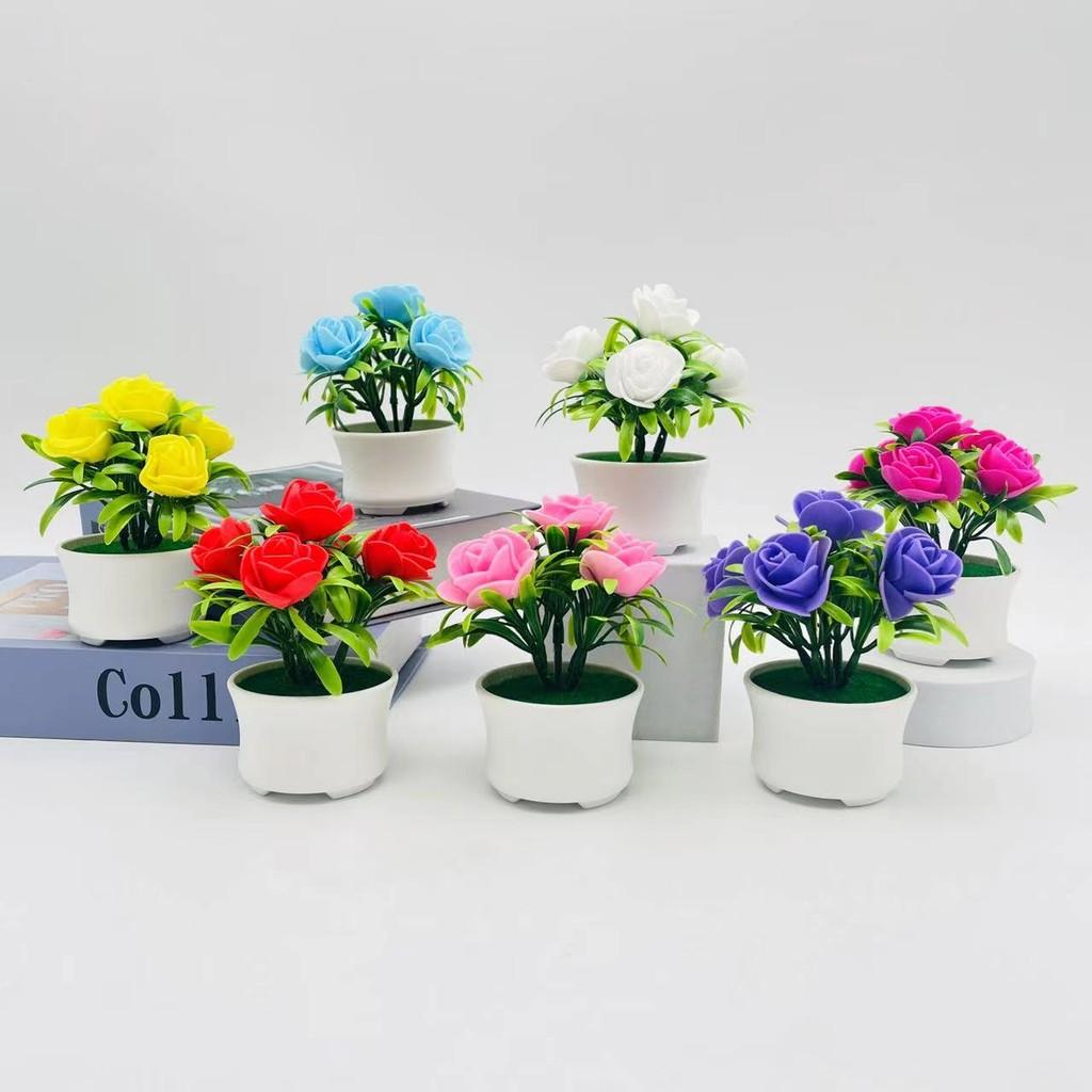 Faux Rose Small Greenery Three Leg Pot Valentines Gift And Display Tabletop