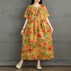 DIMANAF New 2025 Plus Size Summer Dress Women Prinitng Vintage Floral Long Casual O-Neck Dress Loose Dress Maxi