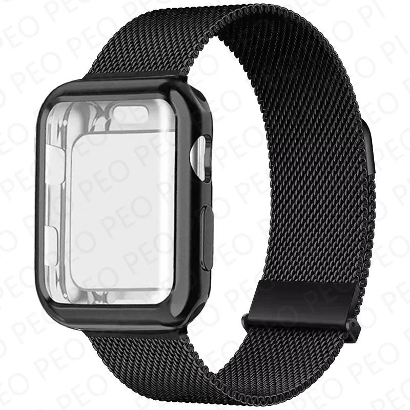 Case+Milanese Loop For Apple Watch Band 44mm 38mm-42mm-40mm Metal Magnetic bands iwatch Series 9 8 7 6 5 4 3 SE 45mm 41mm Strap