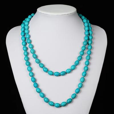 Original Ethnic Longline Necklace, Handmade Turquoise and Rice Bead Jewelry with Folk Style Artisan Design for Unique Statement