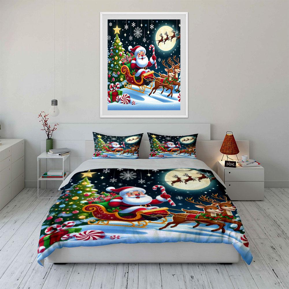 Santa, Sleigh, Reindeer, Snowflakes. Bedding Sets Duvet Cover Sets Duvet Covers Pillowcases(1*Duvet Cover 2*Pillowcases Without Duvet Insert)
