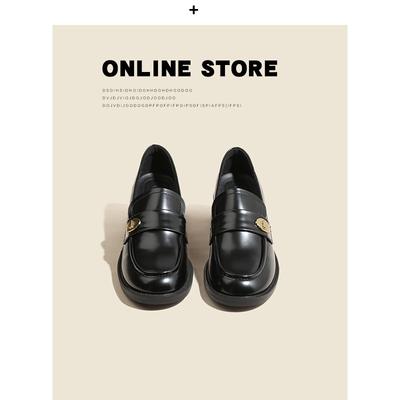 Cowhide~ Platform Leather Loafers Women's 2025 Spring New Black Round Head Brown Small Gold Coin Small Leather Shoes