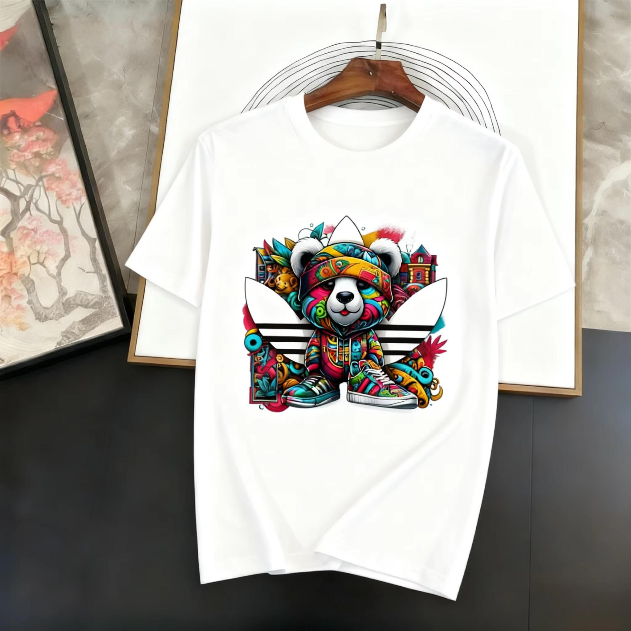 2026 Womens Patterned Top Multipurpose Tshirt Pure Cotton 2026 Spring and summer New Short Sleeved Sailor Collar Print S