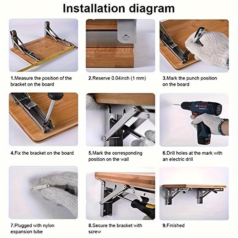 2pcs Heavy Duty Folding Shelf Bracket - Stainless Steel Tripod Bracket , Space Saving Wall Mount, 550 lb Load Capacity