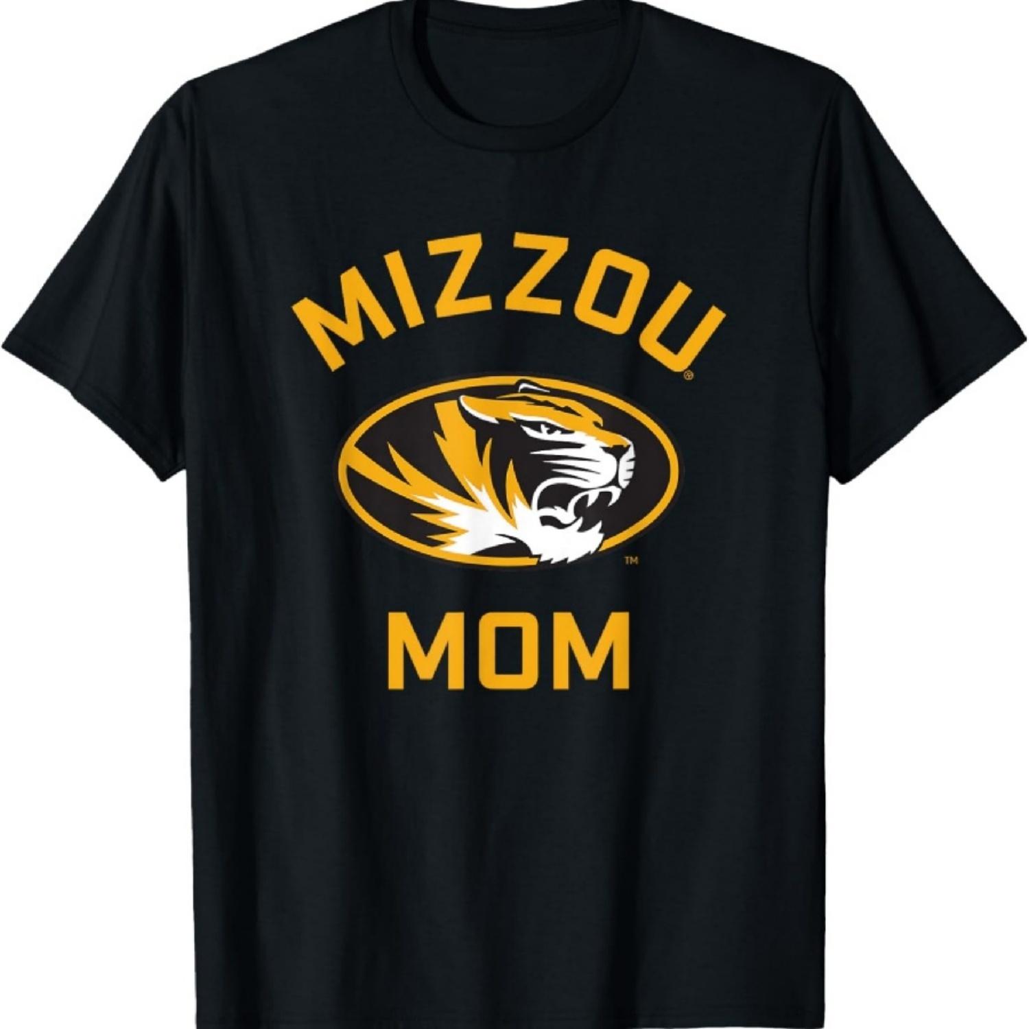 Mizzou Tigers Arched Mom T-Shirt - Black, Unisex-Adults, Short Sleeve, T-Shirt, Small XXXXXL чёрный