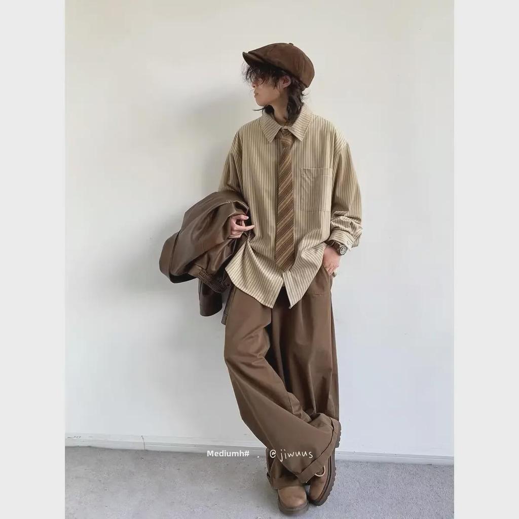 2024 Frühling Japanisches Retro Gestreiftes Langarmhemd - Unisex College-Stil, Lässige Lockere Passform