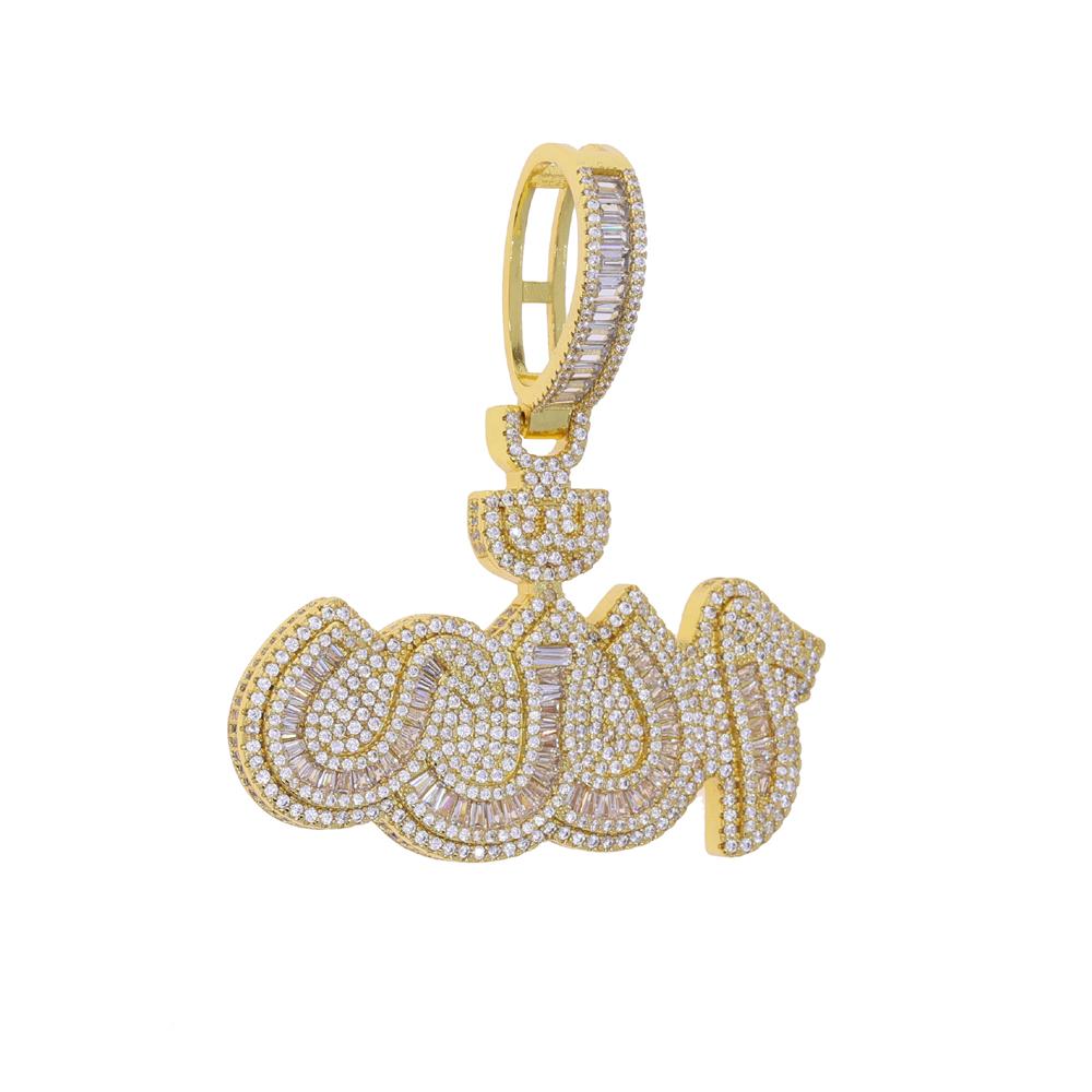 Micro Pave Round Rectangle Cz Iced Out Bling Hip Hop Men Allah Pendant Necklace pendant