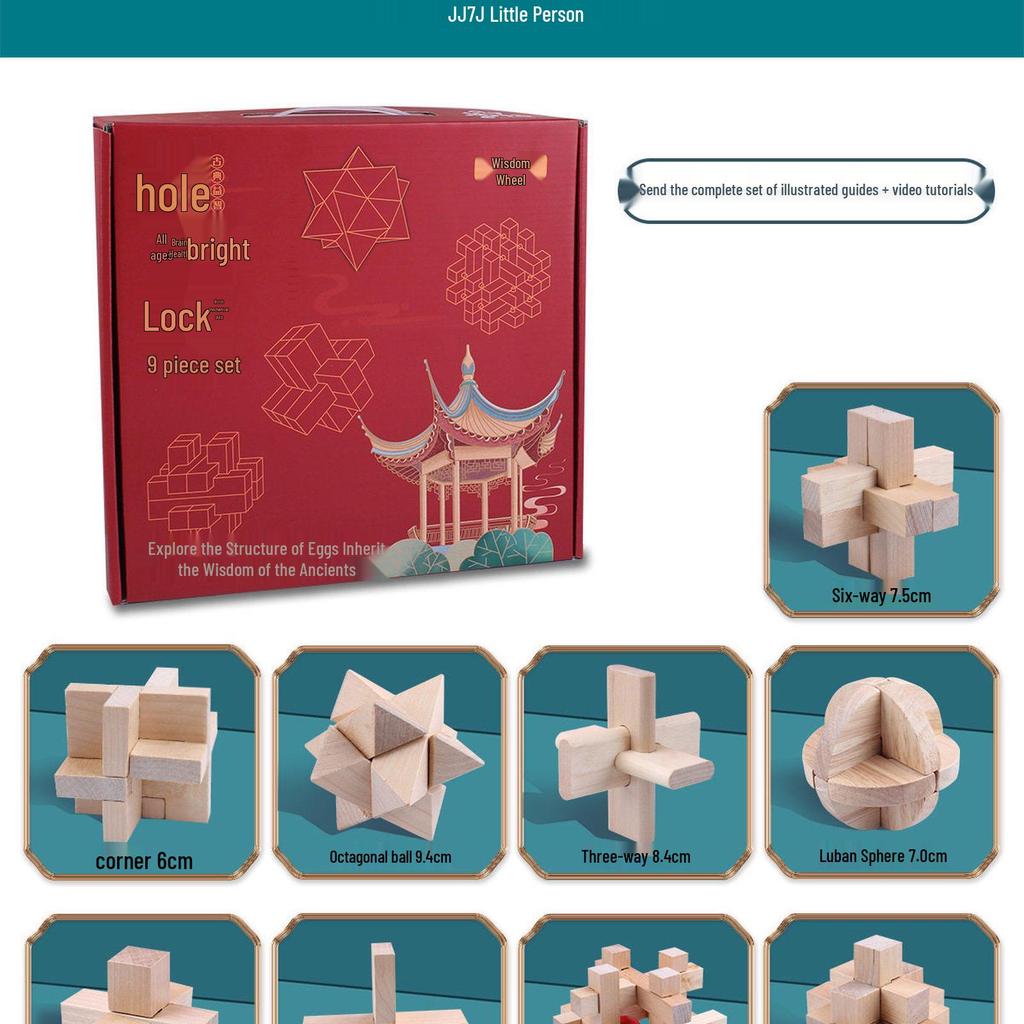 36-Piece Beech Wood Kongming Lock Set: Educational Building Blocks for Kids