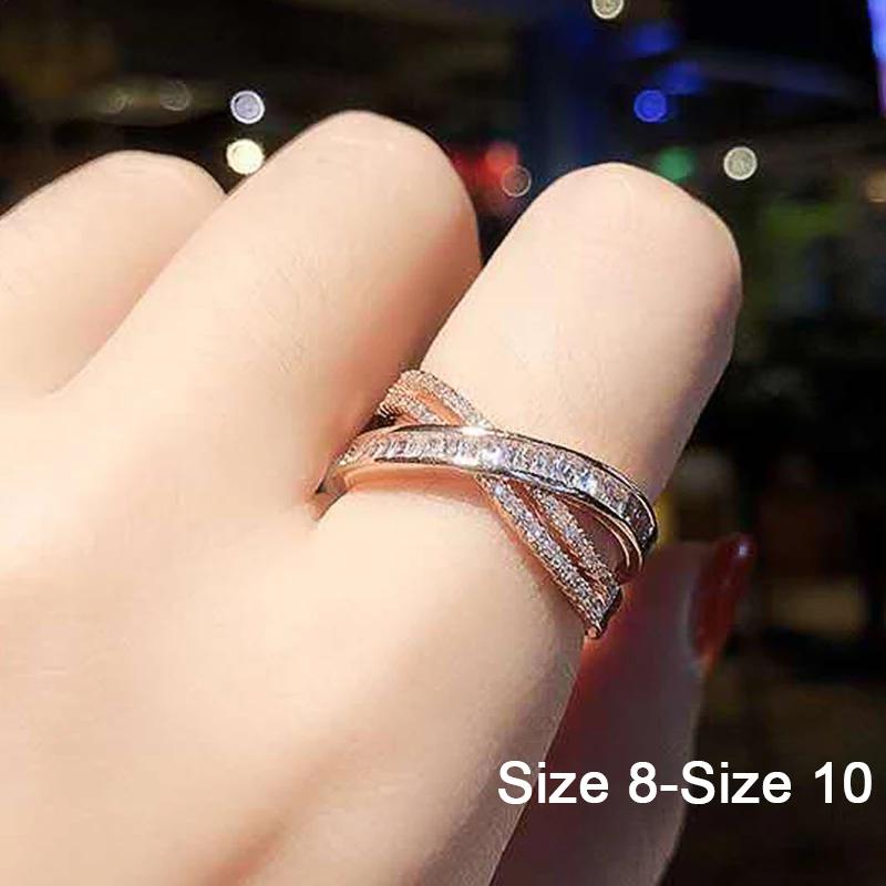 Huitan Bright Cross Rings Female Charming Delicate Sparkling Cubic Zircon Finger Accessories Modern Gorgeous Jewelry for Party