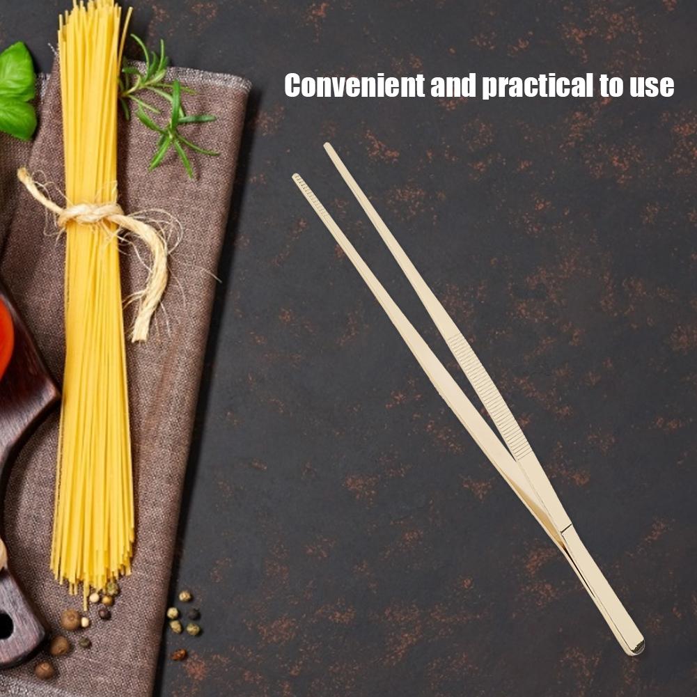 Stainless Steel Kitchen Tweezer Food Clip with Serrated Tip Cooking Tool for Home UseGold
