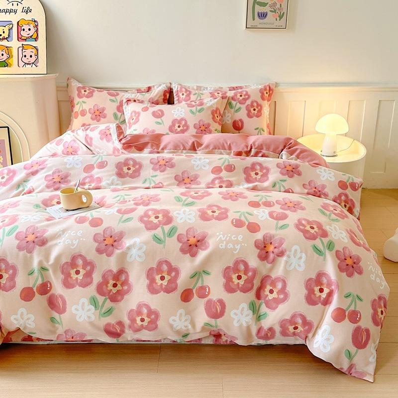 Pure cotton thickened and ground four-piece set of bedding, three-piece set of quilt cover for college students, bed sheets for mothers and babies in